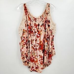 Soft Surroundings Floral Crotchet Cold Shoulder Oversized Boho Blouse